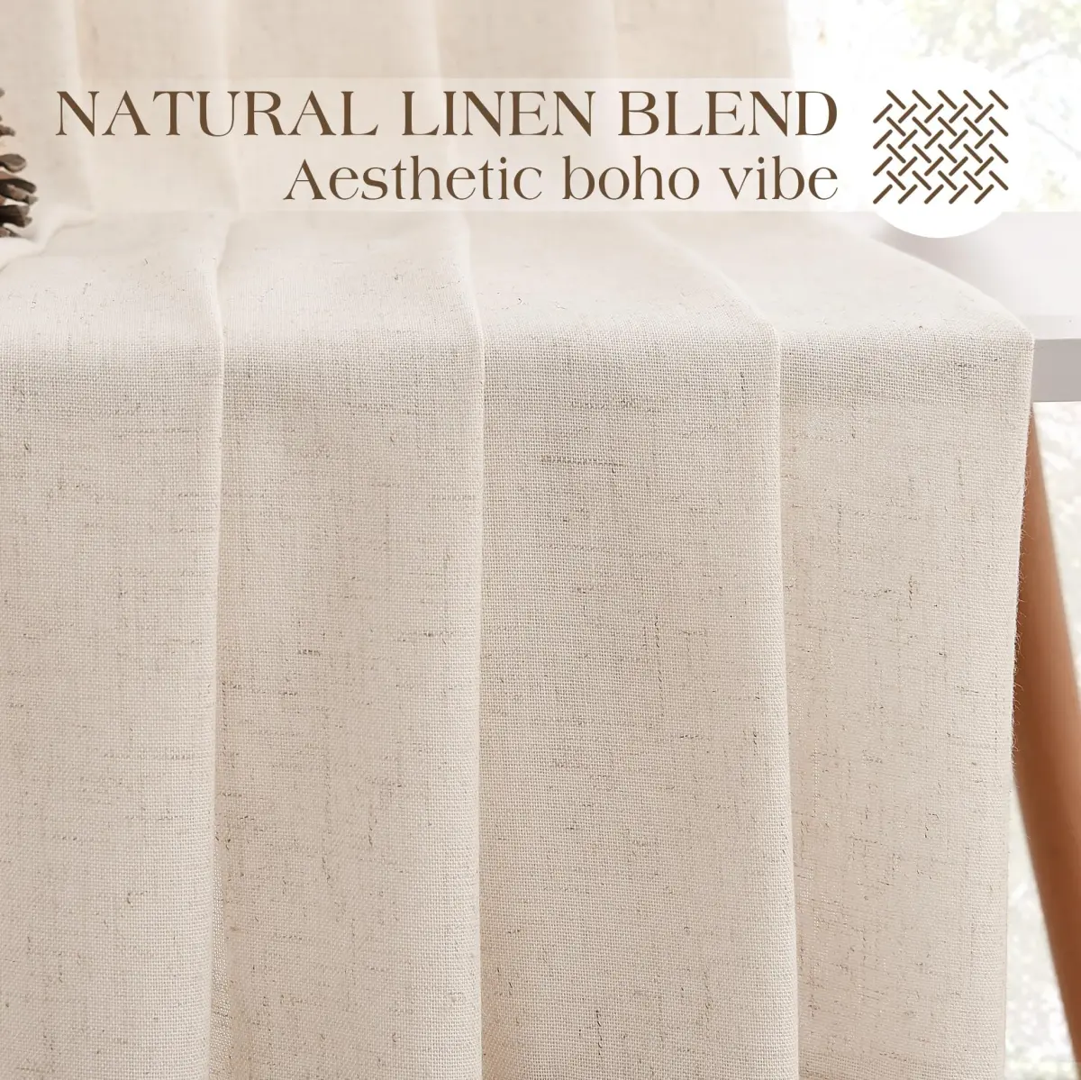 Joywell Pinch Pleated Linen Sheer Curtains 127cm x 213cm (50"W x 84"L) | Semi Light Filtering Elegant Drapes with Hooks - view 7