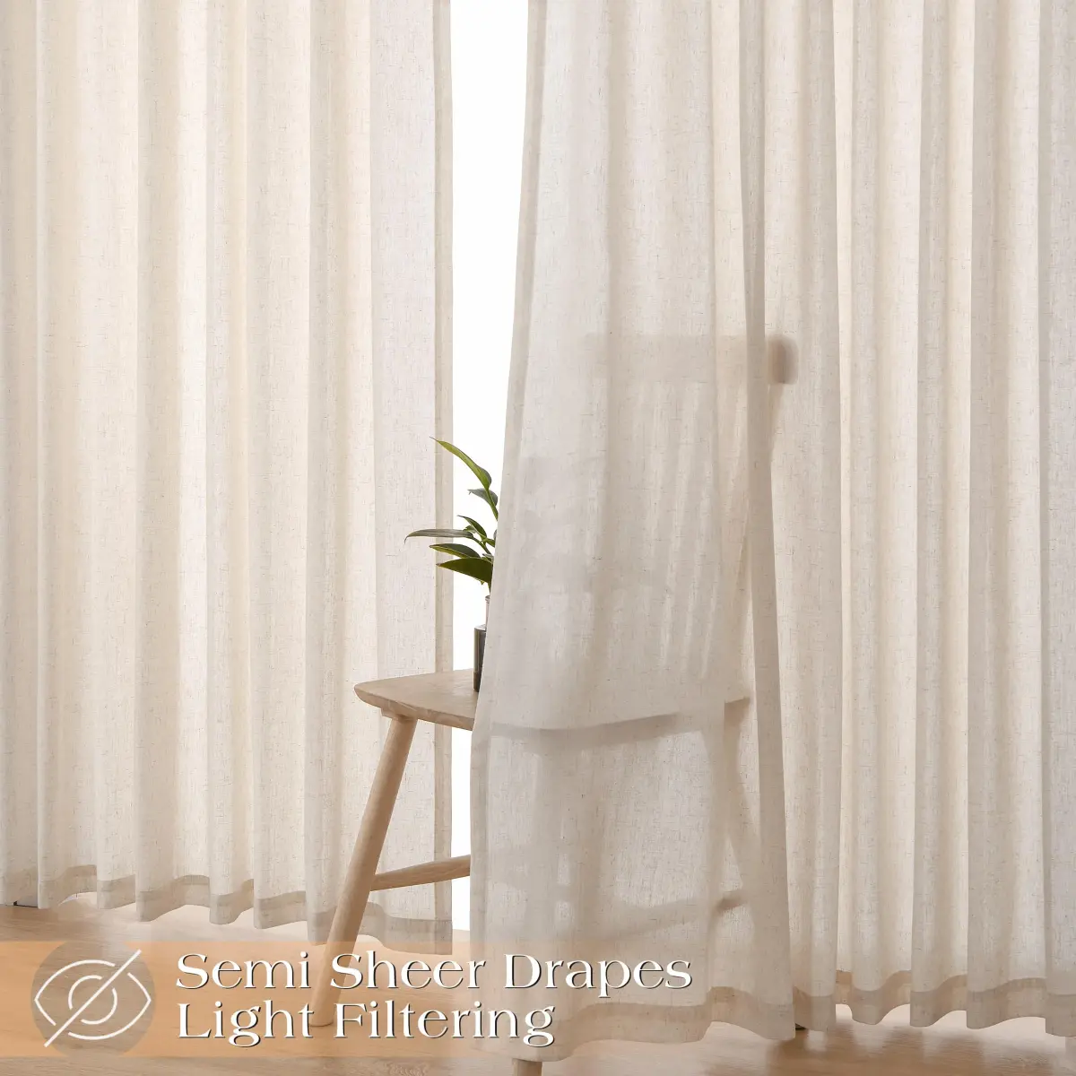 Joywell Pinch Pleated Linen Sheer Curtains 127cm x 213cm (50"W x 84"L) | Semi Light Filtering Elegant Drapes with Hooks - view 8