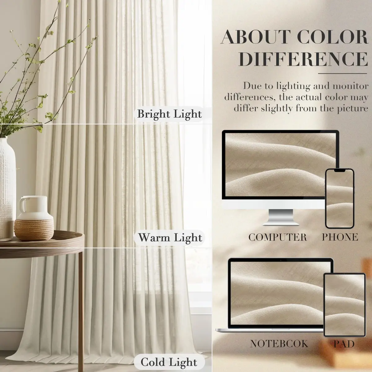 Joywell Linen Pinch Pleated Curtains 50"W x 90"L (Pack of 2) | Semi Sheer Light Filtering Drapes for Living Room - view 5