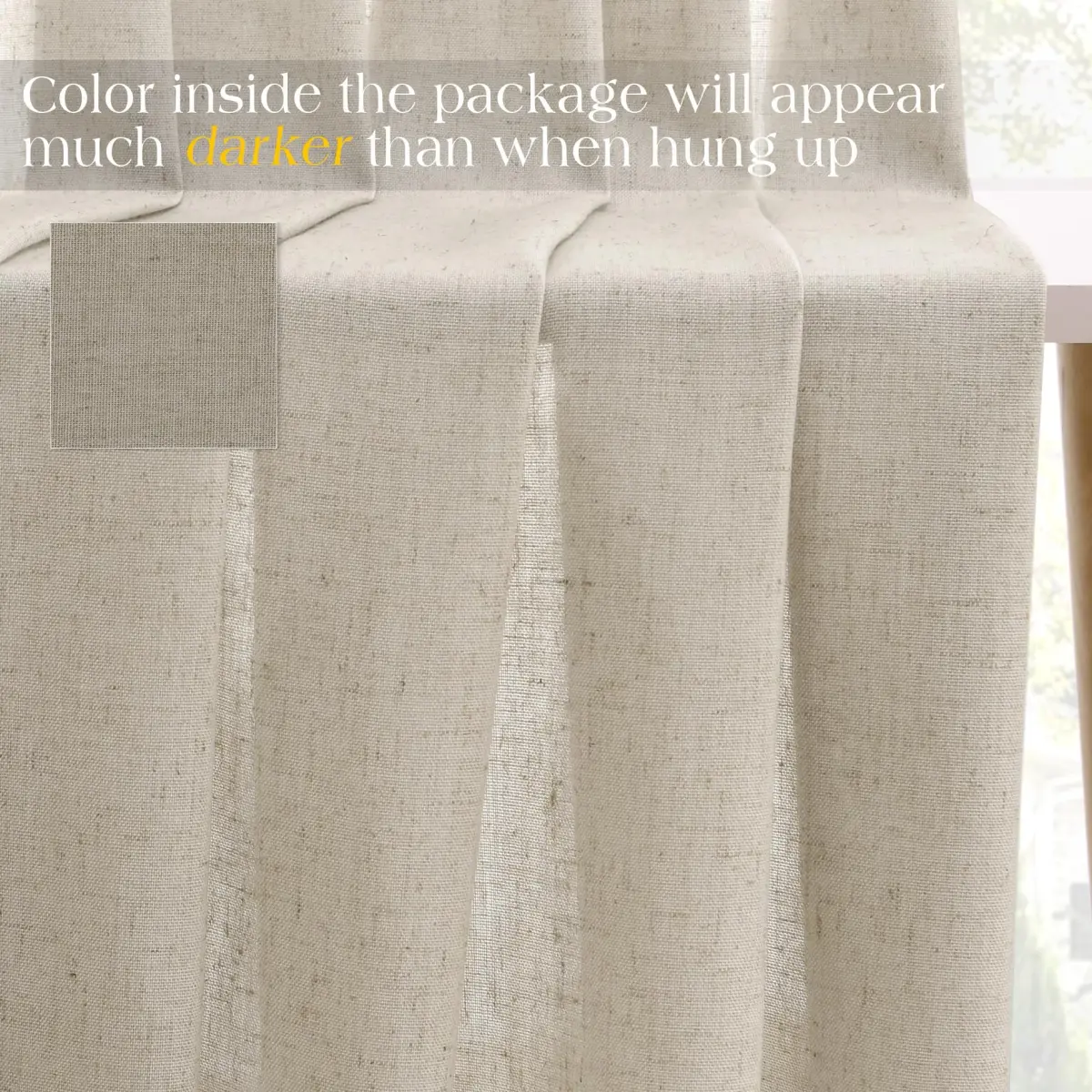 Joywell Linen Pinch Pleated Curtains 50"W x 90"L (Pack of 2) | Semi Sheer Light Filtering Drapes for Living Room - view 6