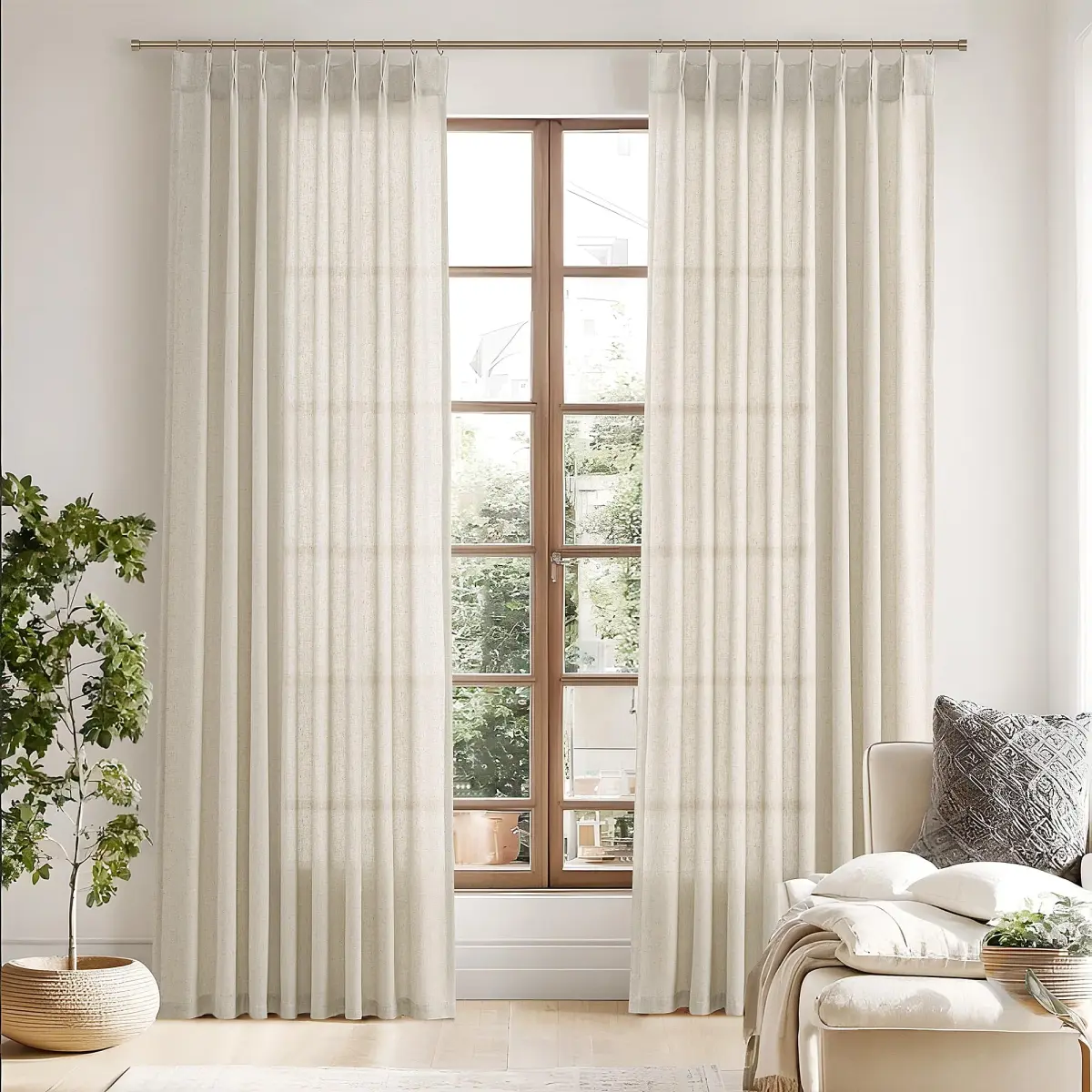 Joywell Linen Pinch Pleated Curtains 50"W x 90"L (Pack of 2) | Semi Sheer Light Filtering Drapes for Living Room - view 8