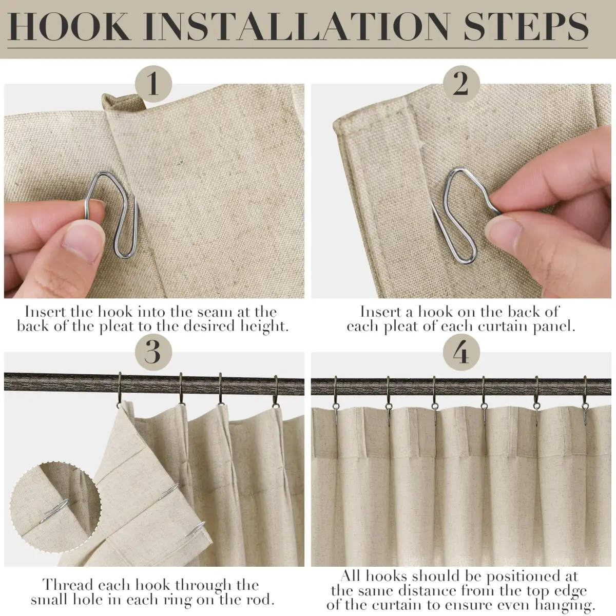 Joywell Linen Pinch Pleated Curtains 50"W x 90"L (Pack of 2) | Semi Sheer Light Filtering Drapes for Living Room - view 3