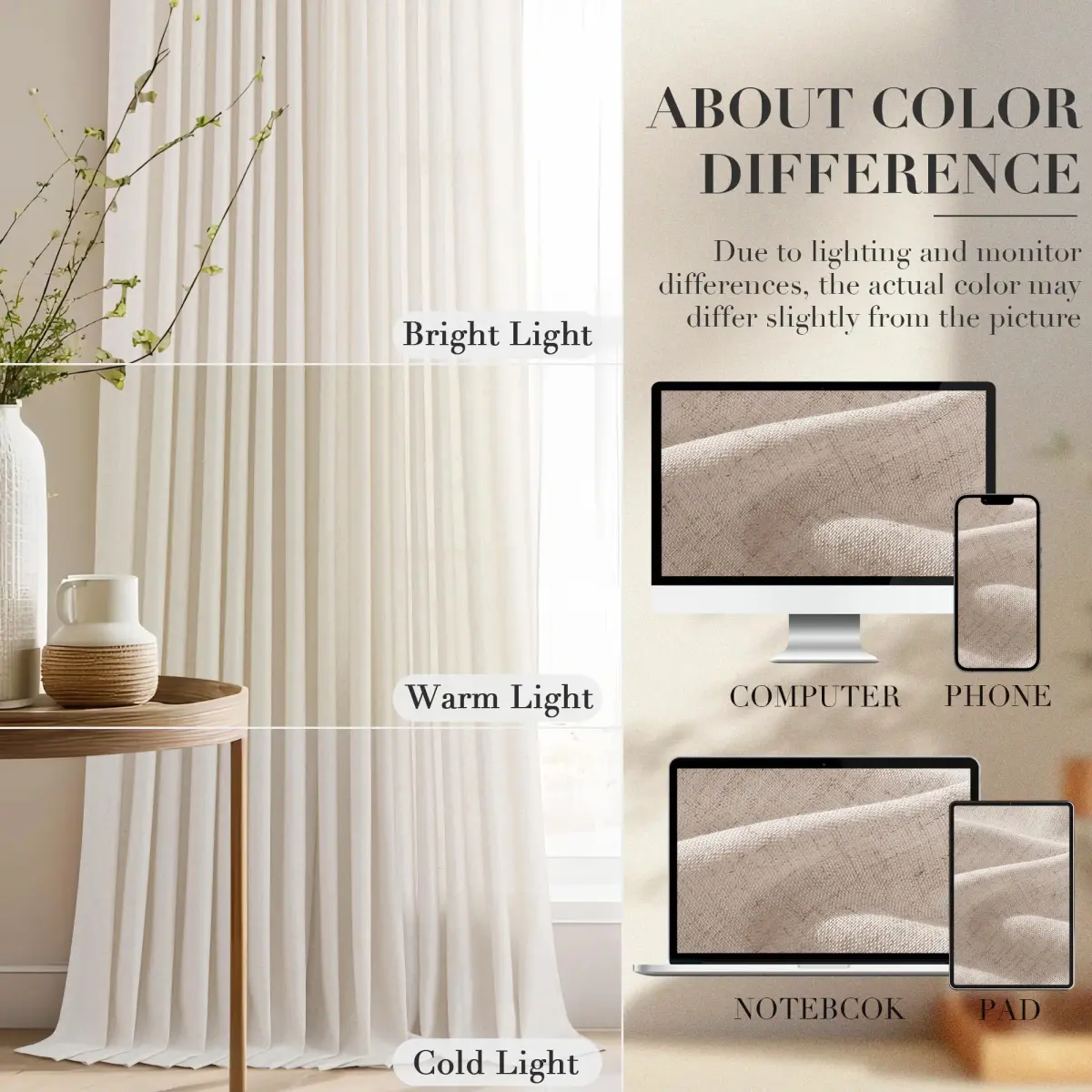 Joywell Extra Long Linen Pinch Pleat Curtains 259cm (102 in) | Semi-Sheer Light Filtering for Living Room, Bedroom, Dining Room, Office, Patio Doors - view 5