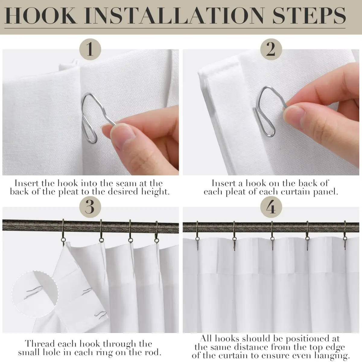 Joywell White Linen Pinch Pleated Curtains 259 cm (102 Inches) Long | Semi Sheer Light Filtering Drapes for Living Room - view 4