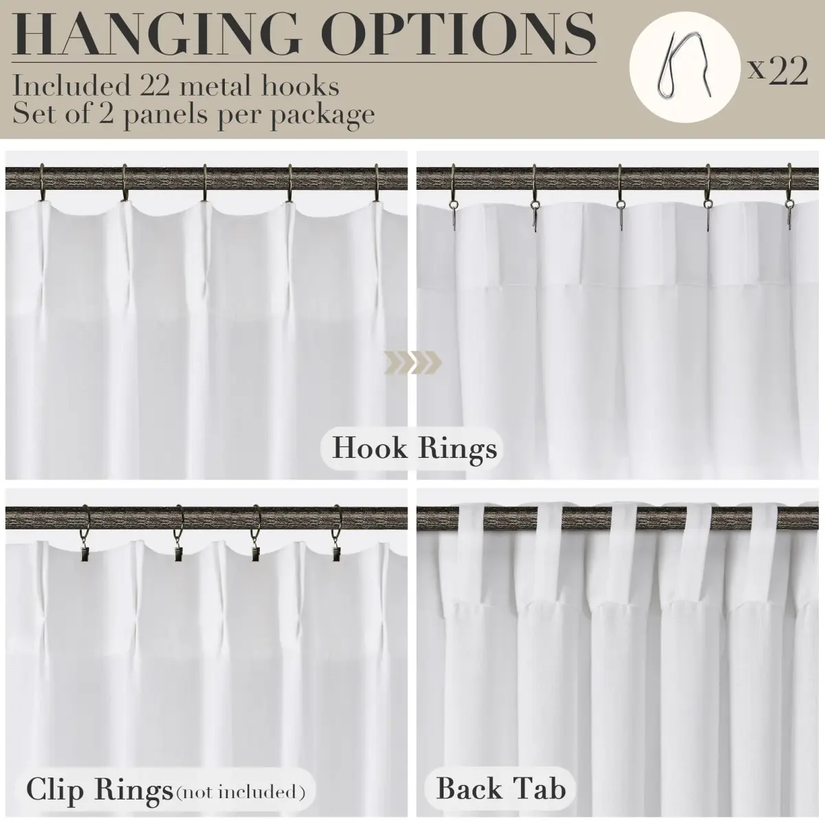 Joywell White Linen Pinch Pleated Curtains 259 cm (102 Inches) Long | Semi Sheer Light Filtering Drapes for Living Room - view 3