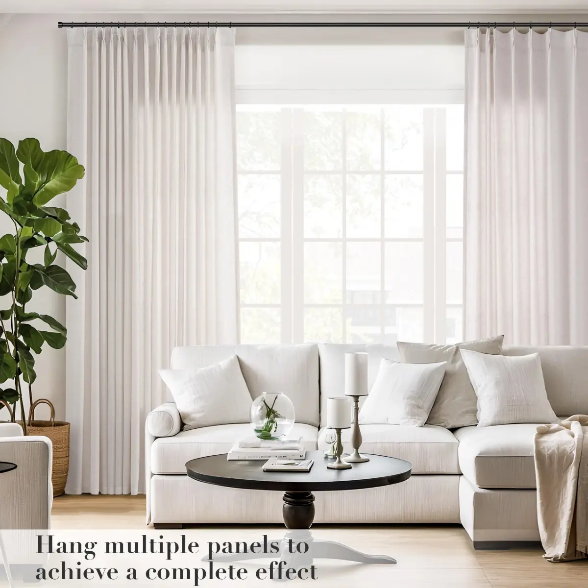 Joywell Extra Long Linen Pinch Pleated Curtains 108 Inches Natural Cream (2 Panels, 100cm x 274cm) - view 4