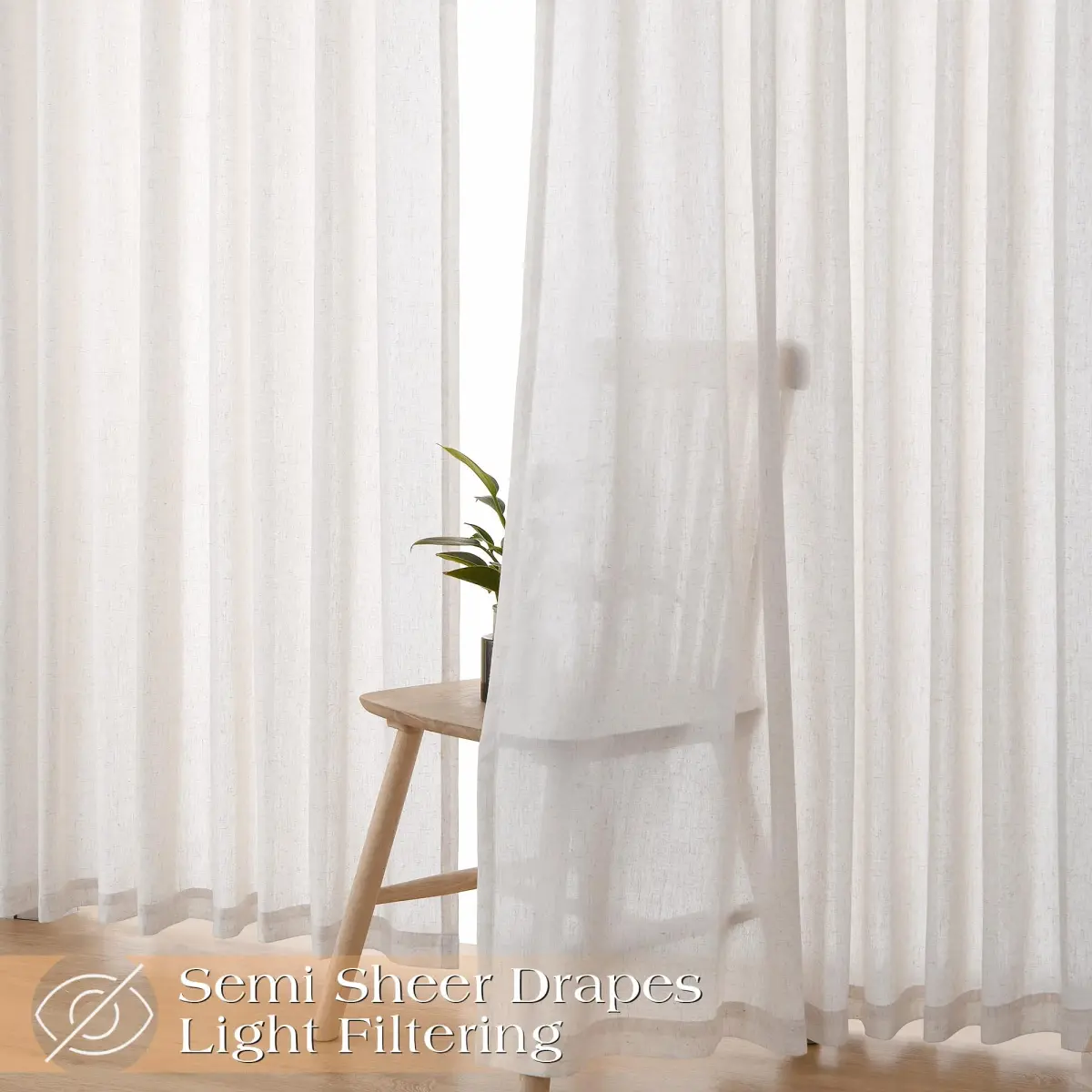 Joywell Extra Long Linen Pinch Pleated Curtains 108 Inches Natural Cream (2 Panels, 100cm x 274cm) - view 6