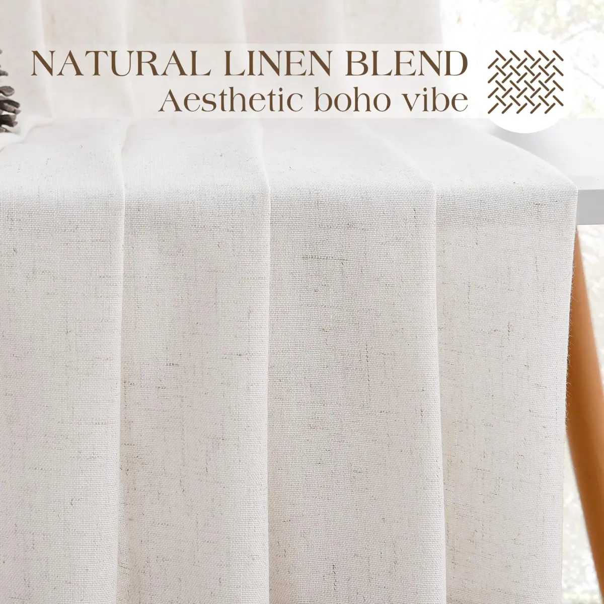 Joywell Extra Long Linen Pinch Pleated Curtains 108 Inches Natural Cream (2 Panels, 100cm x 274cm) - view 7
