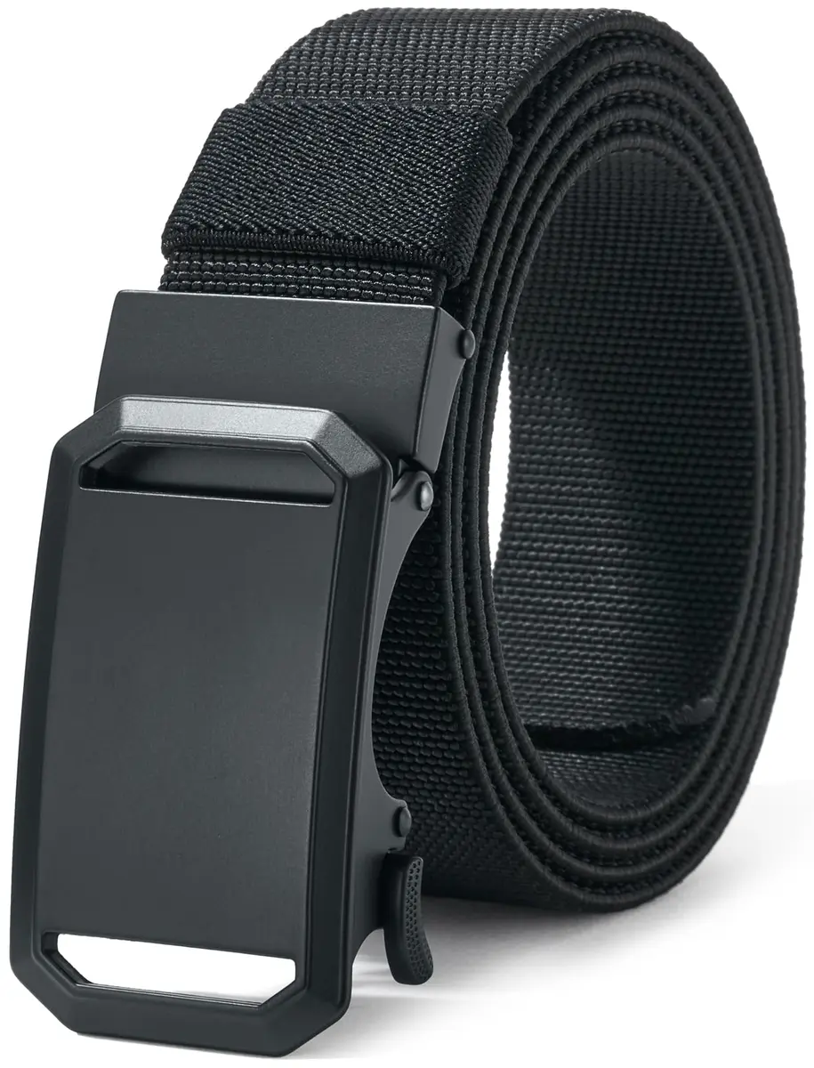 LionVII Men's Elastic Ratchet Belt Black 1.38" (3.5cm) | Trim to Fit 27-49" Waist - main product image
