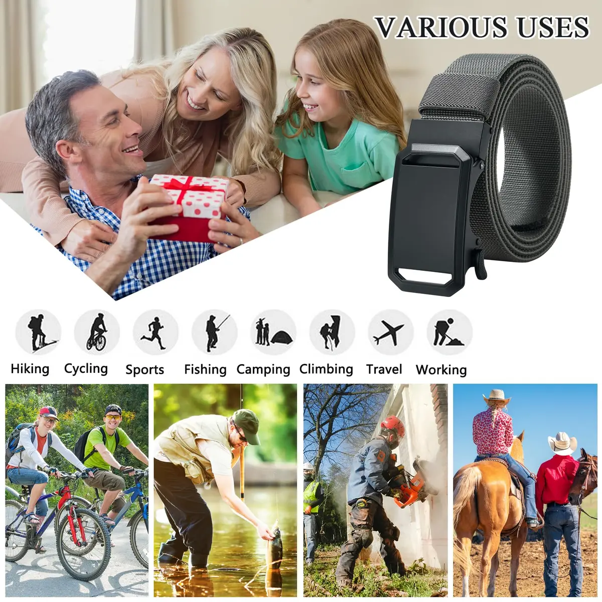 LionVII Men's Elastic Ratchet Belt 135cm (53") | Breathable Nylon Web Work Belt for Travel & Sports - view 7