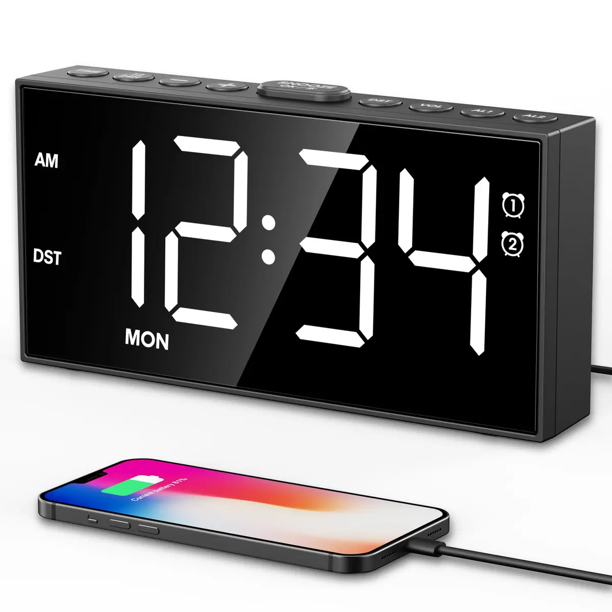 PPLEE Digital Alarm Clock for Bedroom with 2.2-Inch Bold Numbers, Dual Alarms - main product image