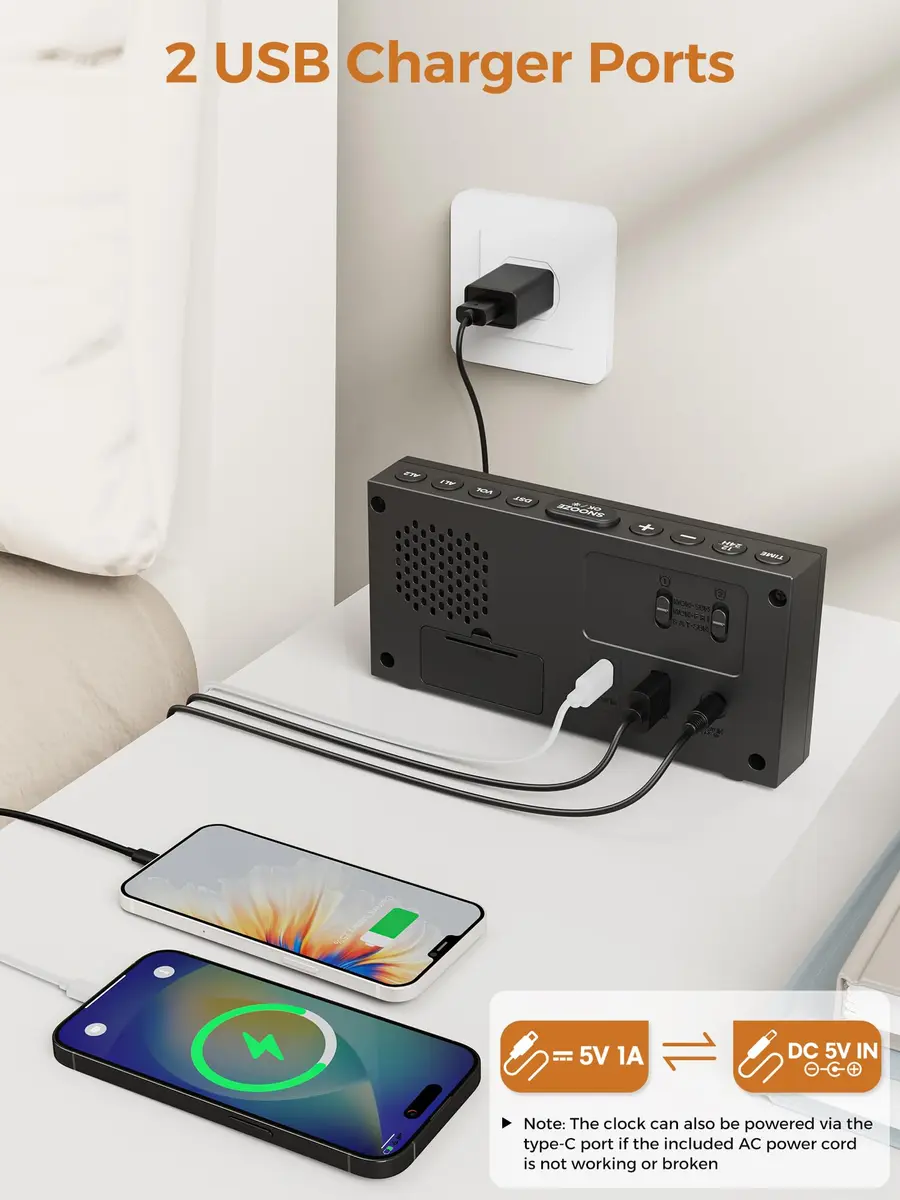 PPLEE Digital Alarm Clock for Bedroom with 2.2-Inch Bold Numbers, Dual Alarms - view 5