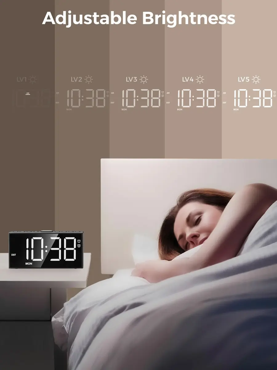 PPLEE Digital Alarm Clock for Bedroom with 2.2-Inch Bold Numbers, Dual Alarms - view 2