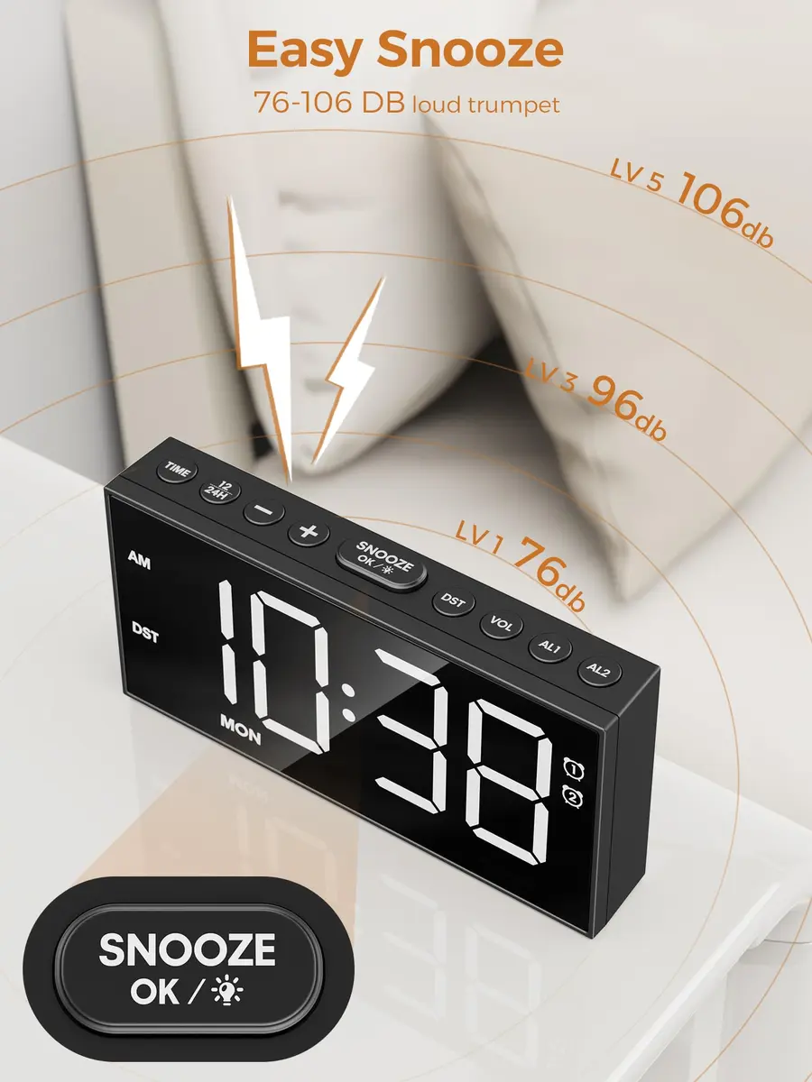 PPLEE Digital Alarm Clock for Bedroom with 2.2-Inch Bold Numbers, Dual Alarms - view 3