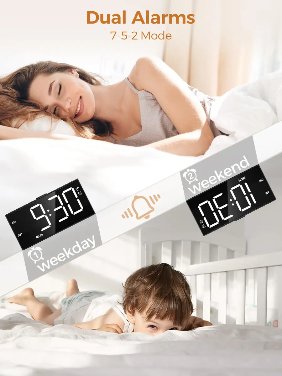 PPLEE Digital Alarm Clock for Bedroom with 2.2-Inch Bold Numbers, Dual Alarms - view 4