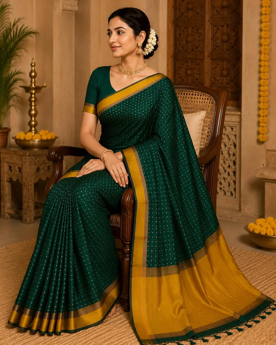 VJ Fashion Women Woven Soft Silk Saree With Blouse Piece Green 5.5 Meter (18 Ft) - view 4