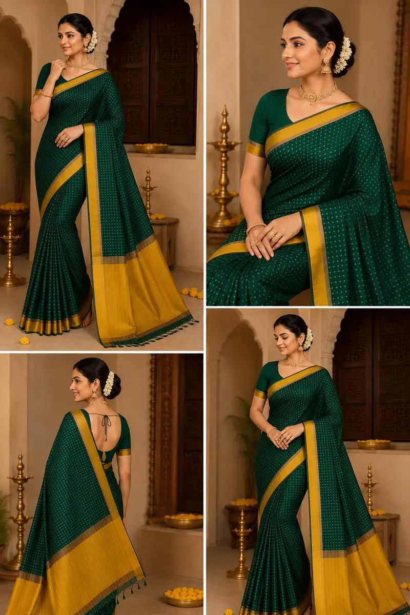 VJ Fashion Women Woven Soft Silk Saree With Blouse Piece Green 5.5 Meter (18 Ft) - view 5