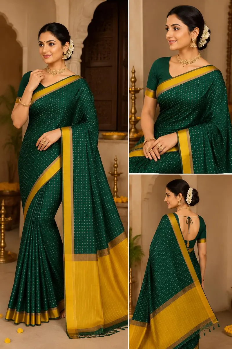 VJ Fashion Women Woven Soft Silk Saree With Blouse Piece Green 5.5 Meter (18 Ft) - view 6