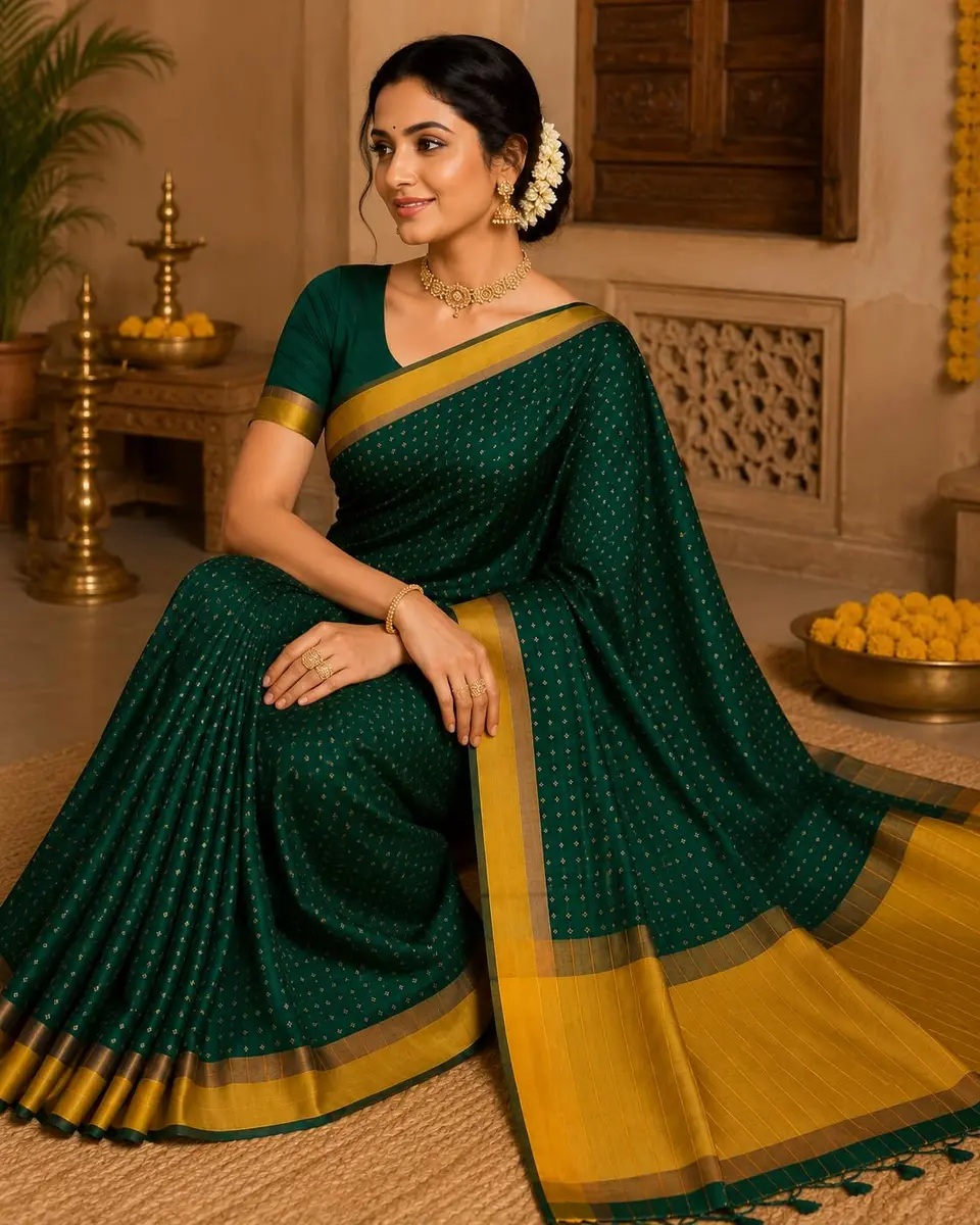 VJ Fashion Women Woven Soft Silk Saree With Blouse Piece Green 5.5 Meter (18 Ft) - view 3