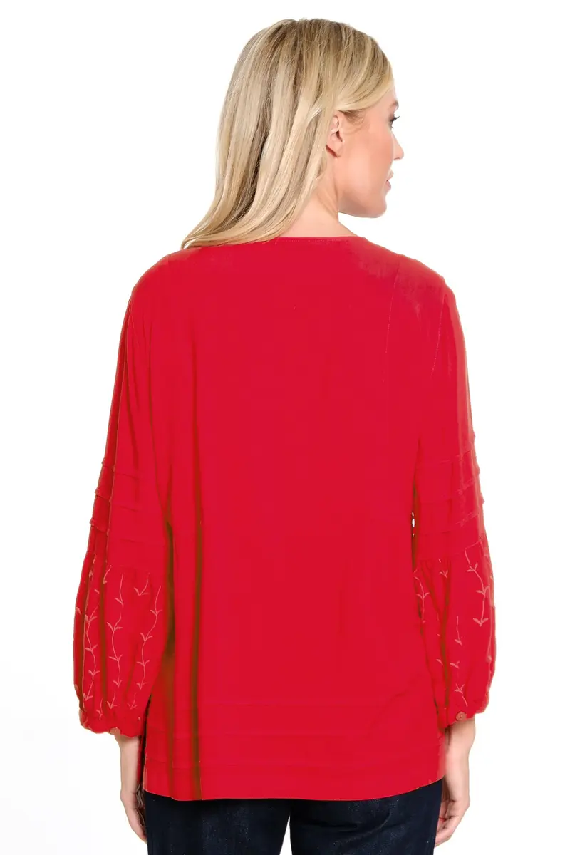 john mark Embroidered V-Neck Tunic with Embroidered Sleeves | Elegant & Comfortable in US Size M - view 2