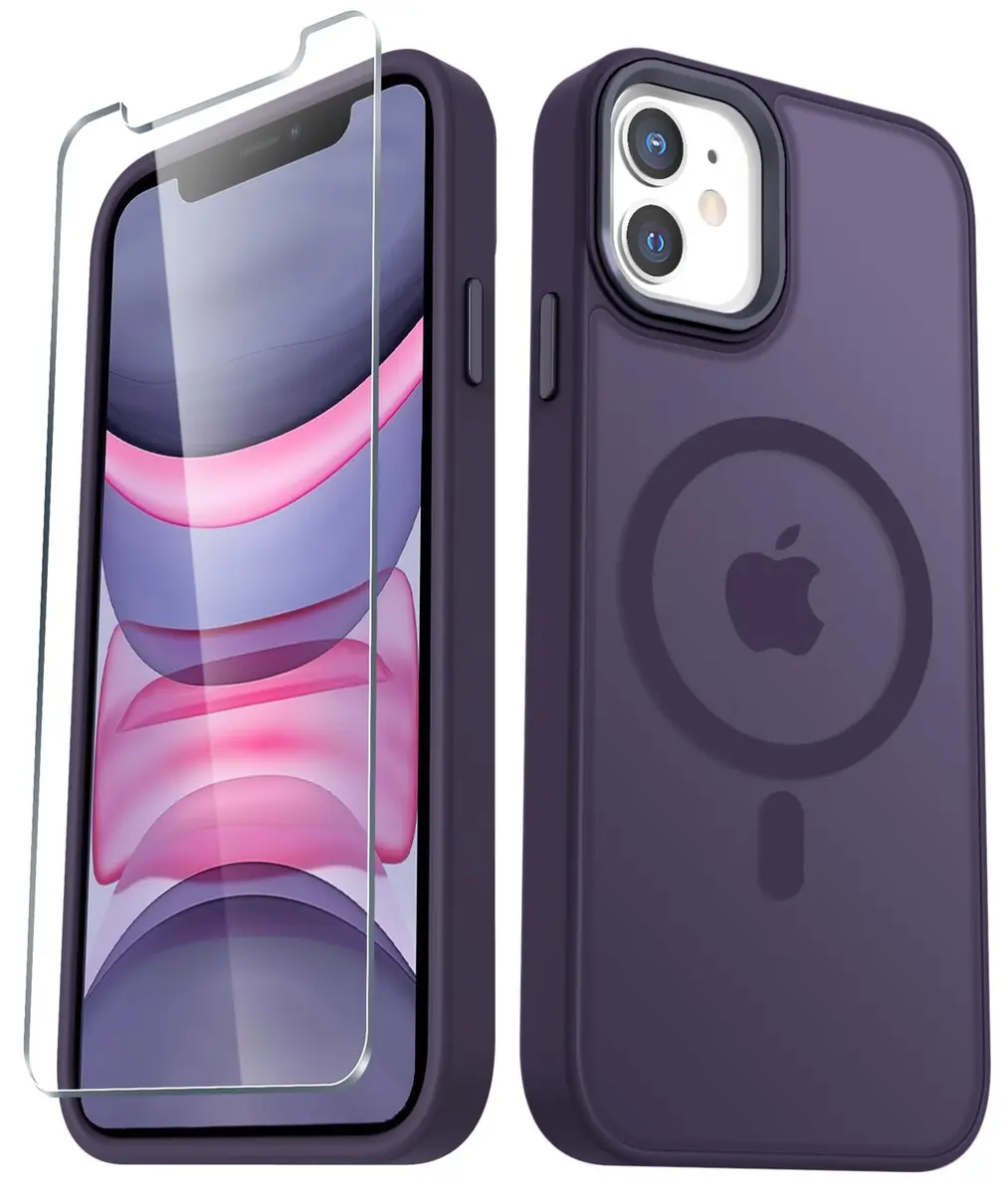 YENAPOON for iPhone 11 Case, Matte Magnetic Phone Cover, Purple | Slim Shockproof with Screen Protector - main product image
