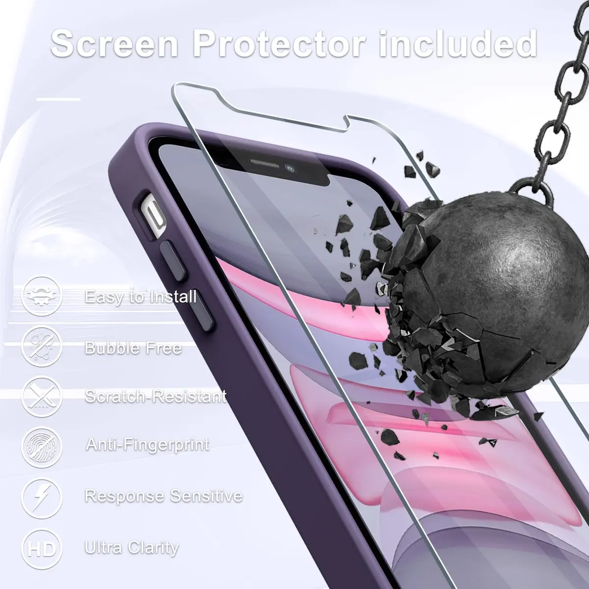 YENAPOON for iPhone 11 Case, Matte Magnetic Phone Cover, Purple | Slim Shockproof with Screen Protector - view 7