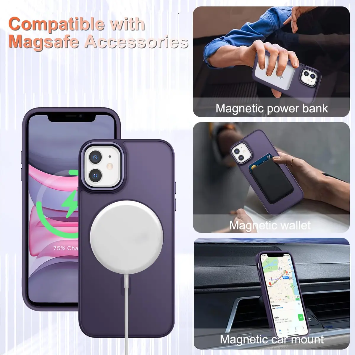YENAPOON for iPhone 11 Case, Matte Magnetic Phone Cover, Purple | Slim Shockproof with Screen Protector - view 3