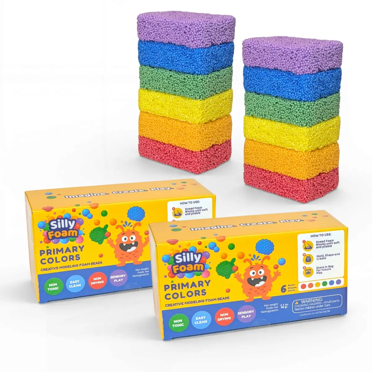 LYRK Collections Silly Foam Creative Modeling Foam Beads 2-Pack of 6 Primary Colors | Mess-Free, Reusable, Non-Toxic (Age 3+) - main product image