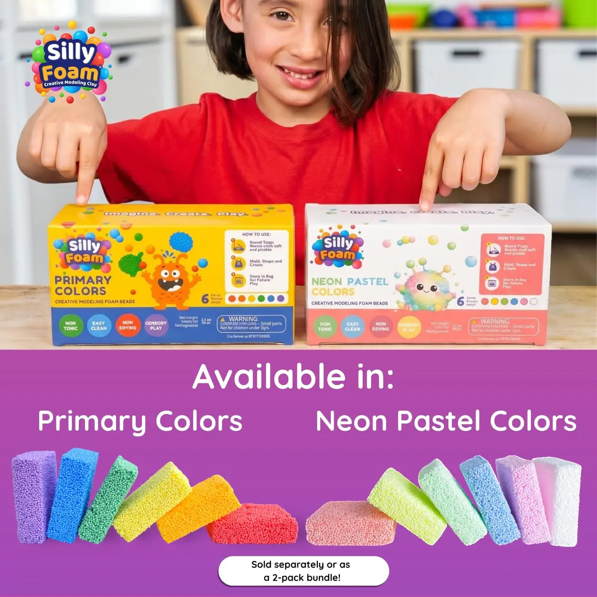 LYRK Collections Silly Foam Creative Modeling Foam Beads 2-Pack of 6 Primary Colors | Mess-Free, Reusable, Non-Toxic (Age 3+) - view 8