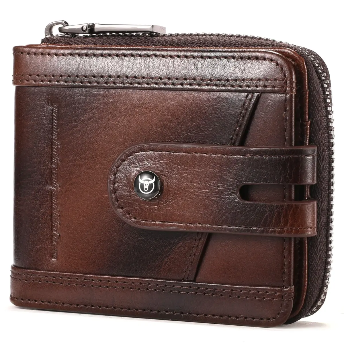 BULLCAPTAIN Genuine Leather Men's RFID Blocking Bifold Wallet T23 Coffee | 14 Card Slots, Zipper Coin Pocket, USA Import - main product image