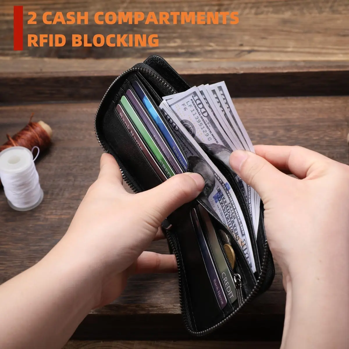 BULLCAPTAIN Genuine Leather Men's Wallet T23 with Zipper & RFID Protection | 11.0 cm (4.33 in) - view 5