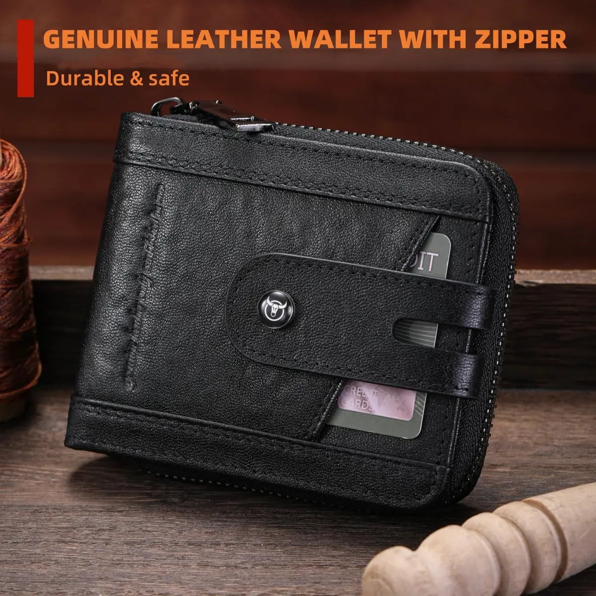 BULLCAPTAIN Genuine Leather Men's Wallet T23 with Zipper & RFID Protection | 11.0 cm (4.33 in) - view 2