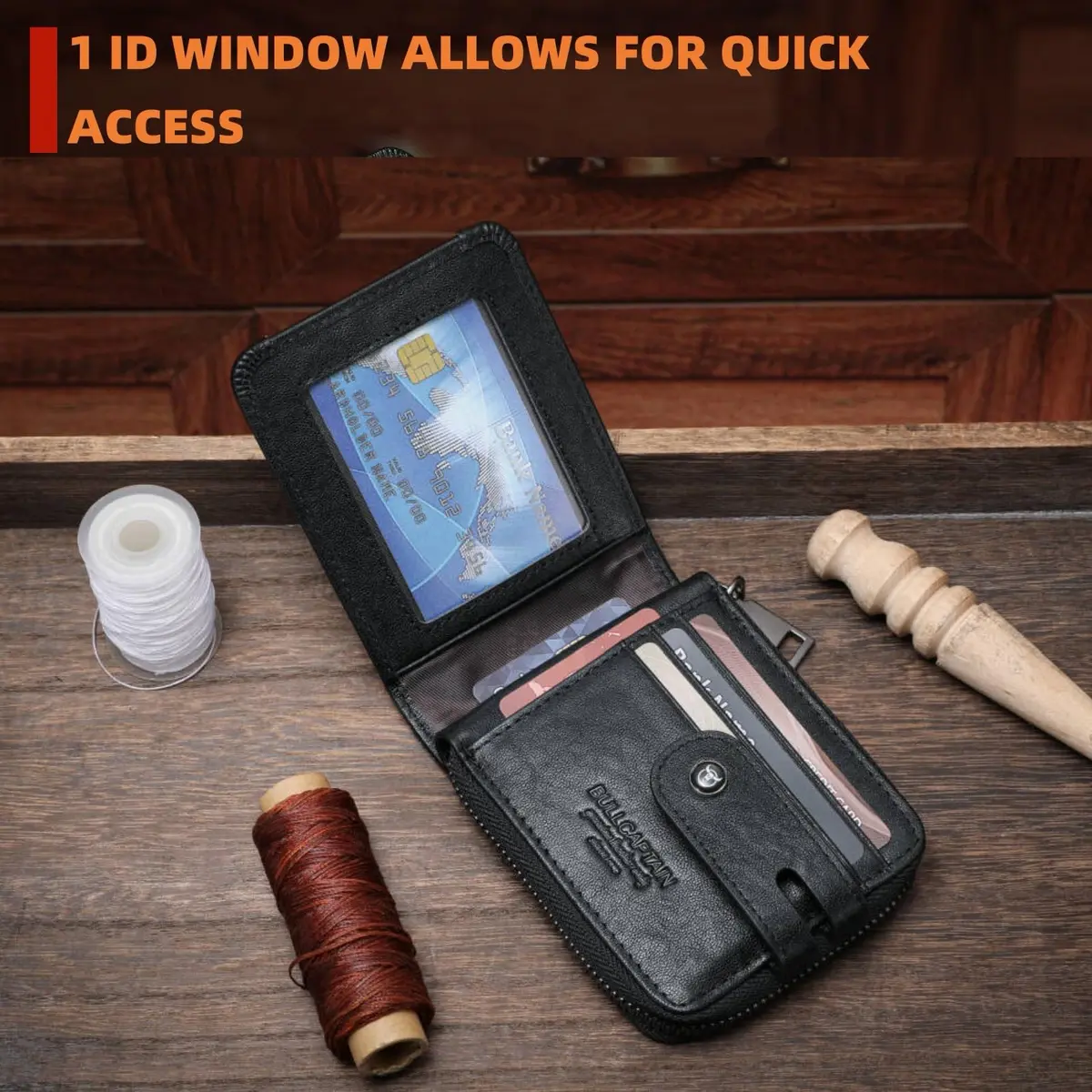 BULLCAPTAIN Genuine Leather Men's Wallet T23 with Zipper & RFID Protection | 11.0 cm (4.33 in) - view 3