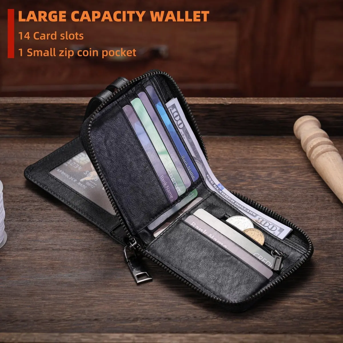 BULLCAPTAIN Genuine Leather Men's Wallet T23 with Zipper & RFID Protection | 11.0 cm (4.33 in) - view 4