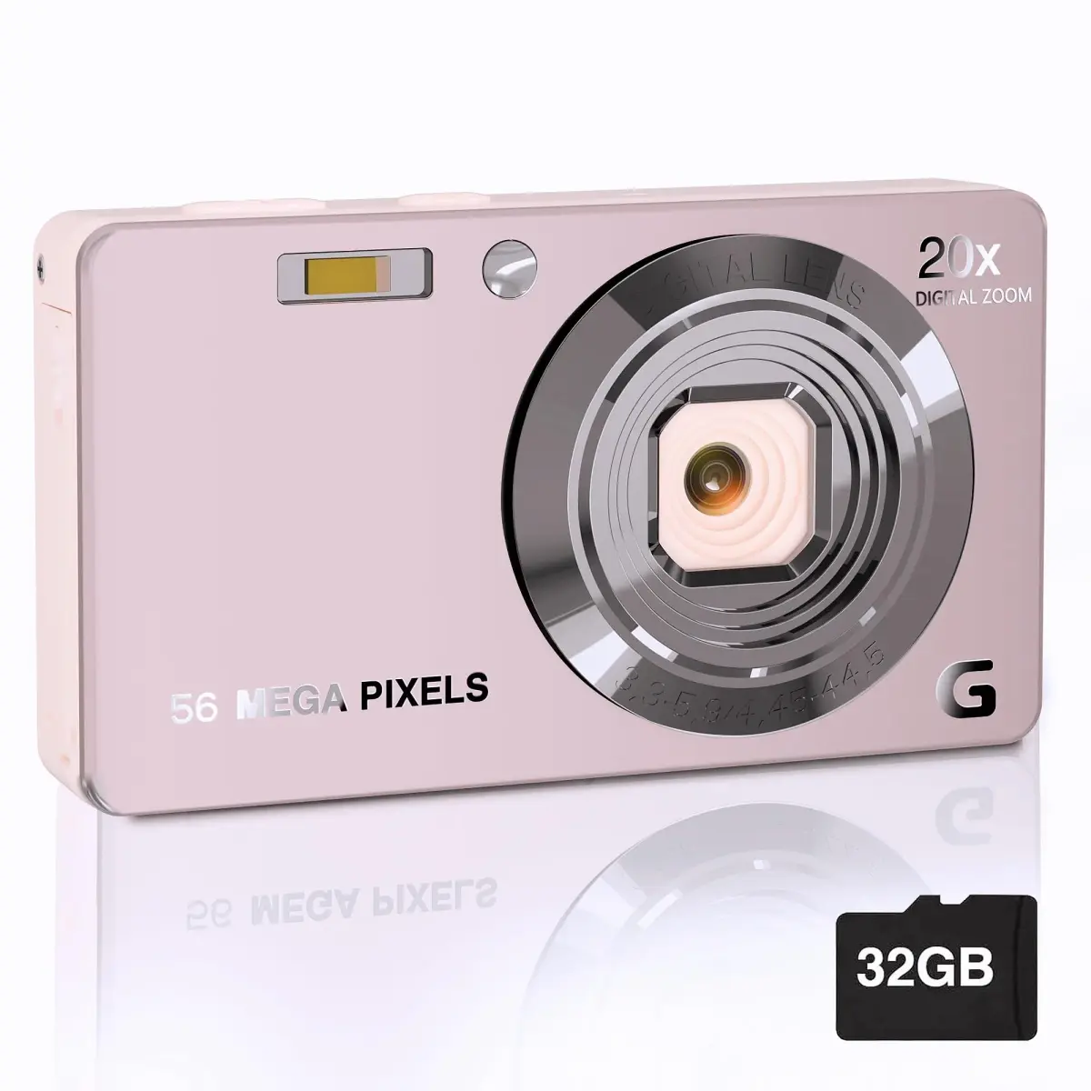 Focusify Digital Camera Pink | 56MP 4K Video 20X Zoom | 32GB SD Card Included - main product image