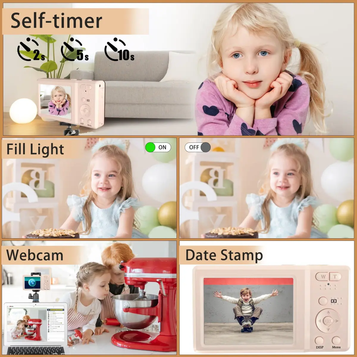 Focusify Digital Camera Pink | 56MP 4K Video 20X Zoom | 32GB SD Card Included - view 5