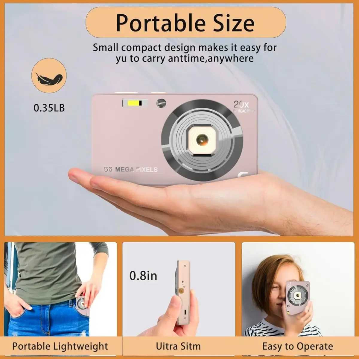 Focusify Digital Camera Pink | 56MP 4K Video 20X Zoom | 32GB SD Card Included - view 6