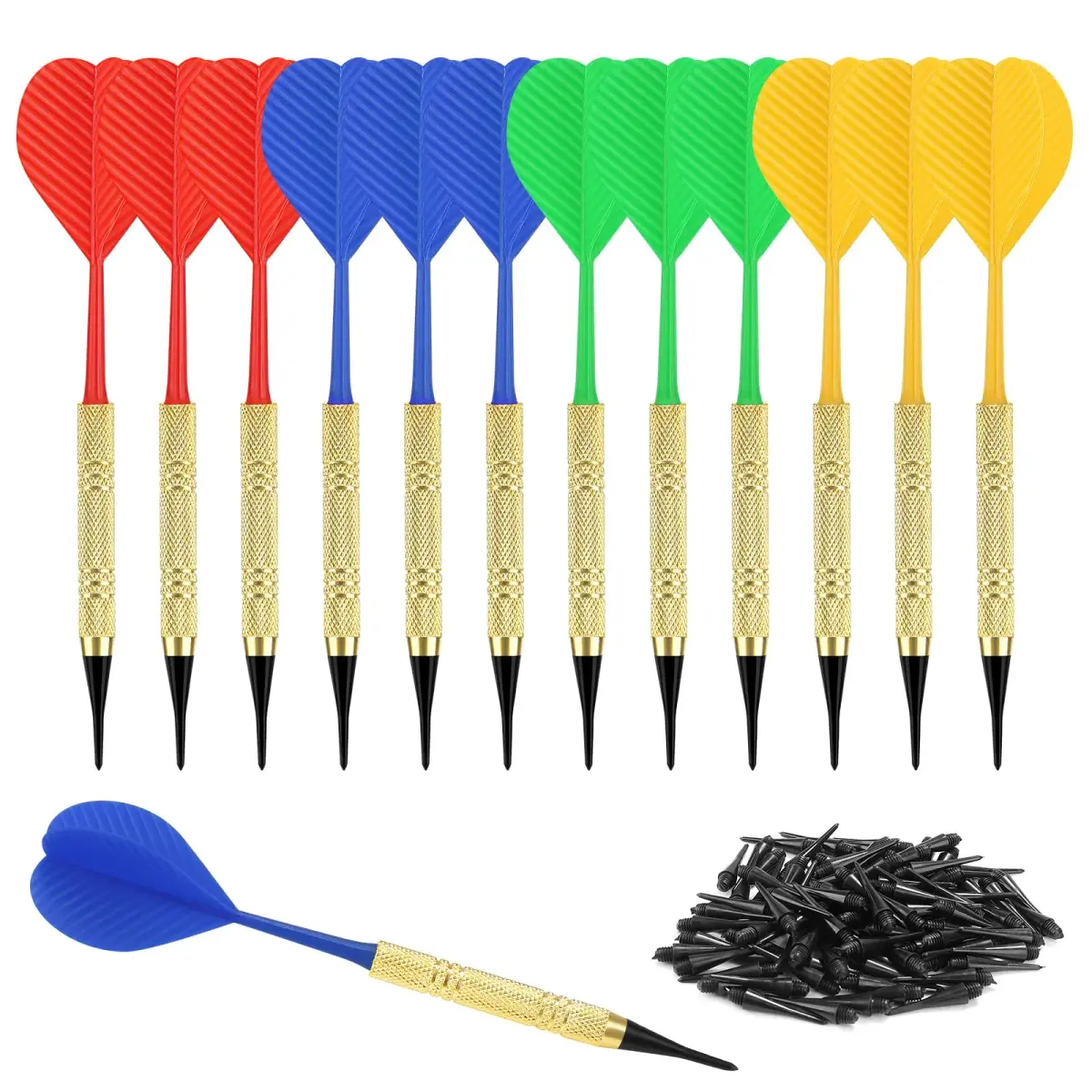 Accmor Bar Sporting Good 12 Pack Soft Tip Darts Set with 100 Extra Tips | Professional Plastic Darts for Electronic Boards - main product image