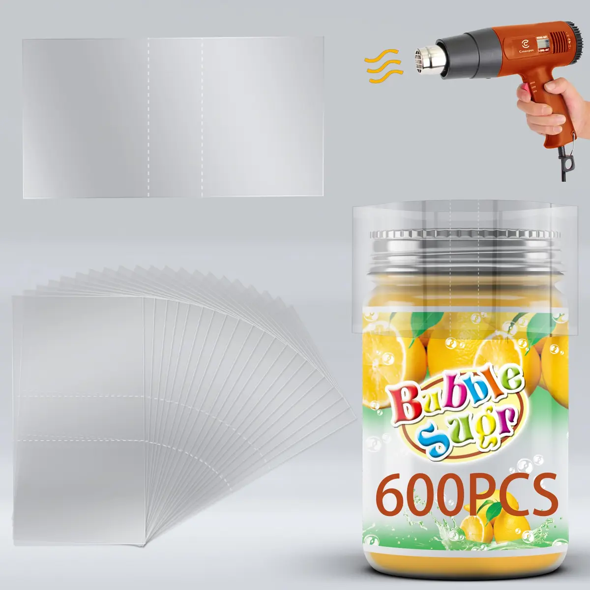 CANWUPON 600Pcs PVC Shrink Wrap for Bottles & Jars | Tamper-Proof Seal (115x30mm) - main product image