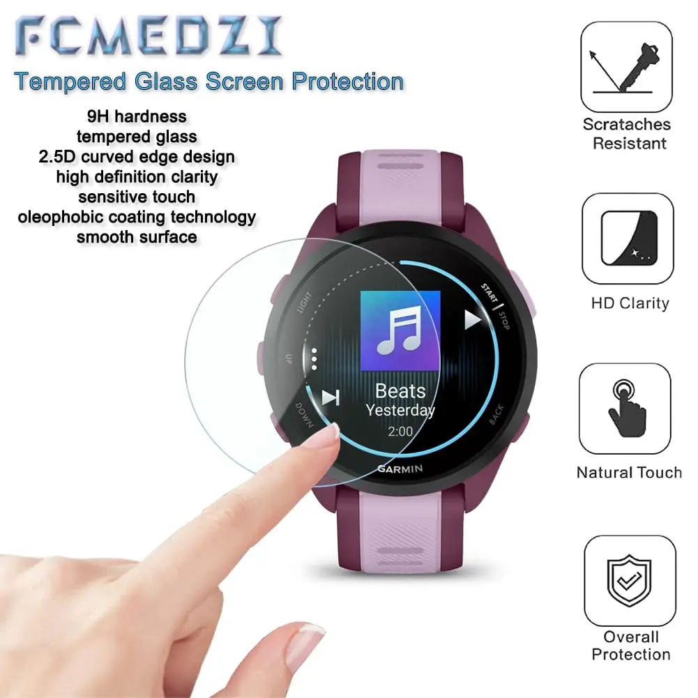 FCMEDZI Smartwatch Screen Protector & Case for Garmin Forerunner 165/165 Music (Violet) | 3-Pack Tempered Glass & TPU Cover - view 4