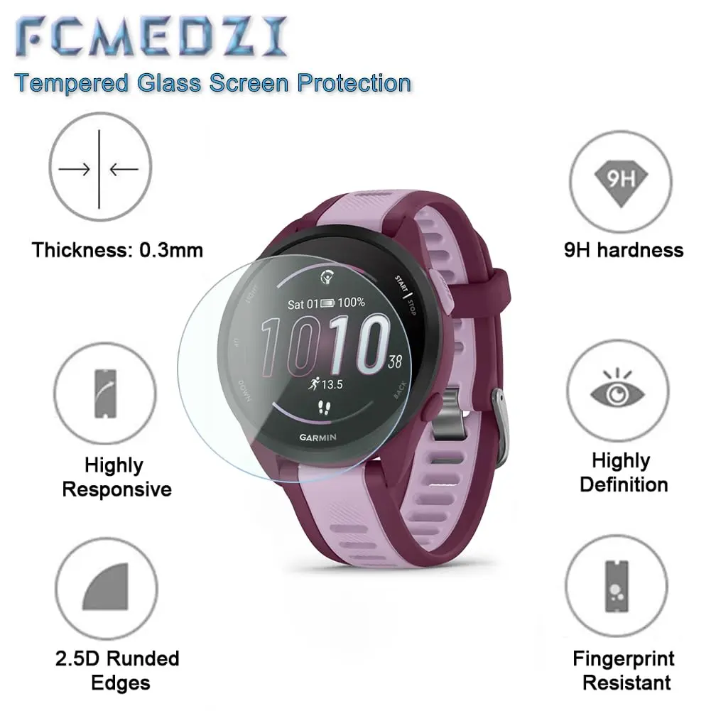 FCMEDZI Smartwatch Screen Protector & Case for Garmin Forerunner 165/165 Music (Violet) | 3-Pack Tempered Glass & TPU Cover - view 5