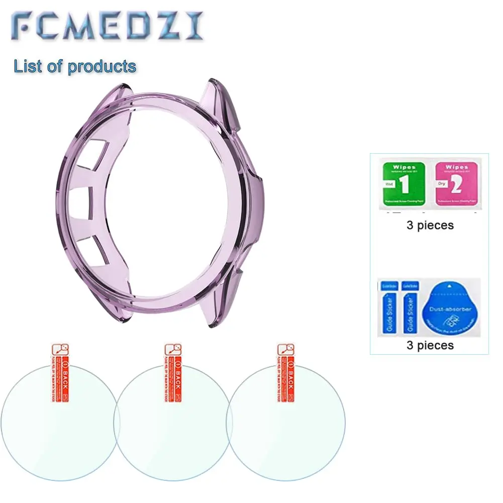 FCMEDZI Smartwatch Screen Protector & Case for Garmin Forerunner 165/165 Music (Violet) | 3-Pack Tempered Glass & TPU Cover - view 6