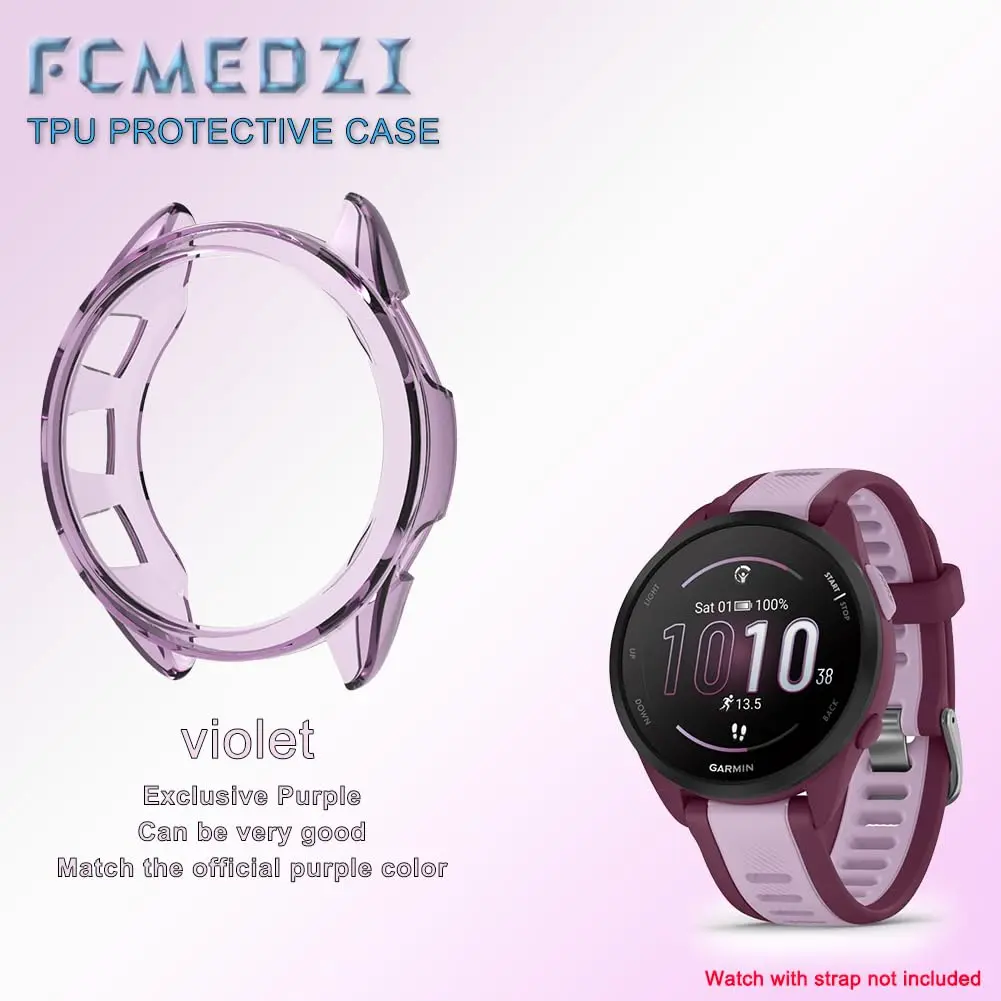FCMEDZI Smartwatch Screen Protector & Case for Garmin Forerunner 165/165 Music (Violet) | 3-Pack Tempered Glass & TPU Cover - view 2