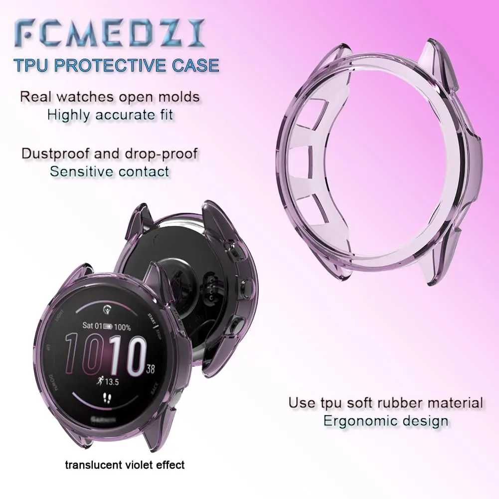 FCMEDZI Smartwatch Screen Protector & Case for Garmin Forerunner 165/165 Music (Violet) | 3-Pack Tempered Glass & TPU Cover - view 3