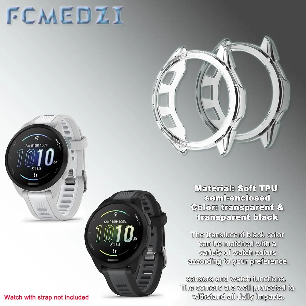 FCMEDZI Smart Watch Case for Garmin Forerunner 165 & 165 Music | Pack of 4 Dust Plugs + 2 TPU Cases - view 3
