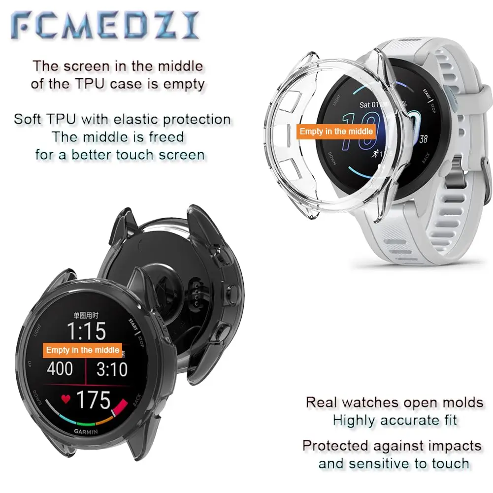 FCMEDZI Smart Watch Case for Garmin Forerunner 165 & 165 Music | Pack of 4 Dust Plugs + 2 TPU Cases - view 4