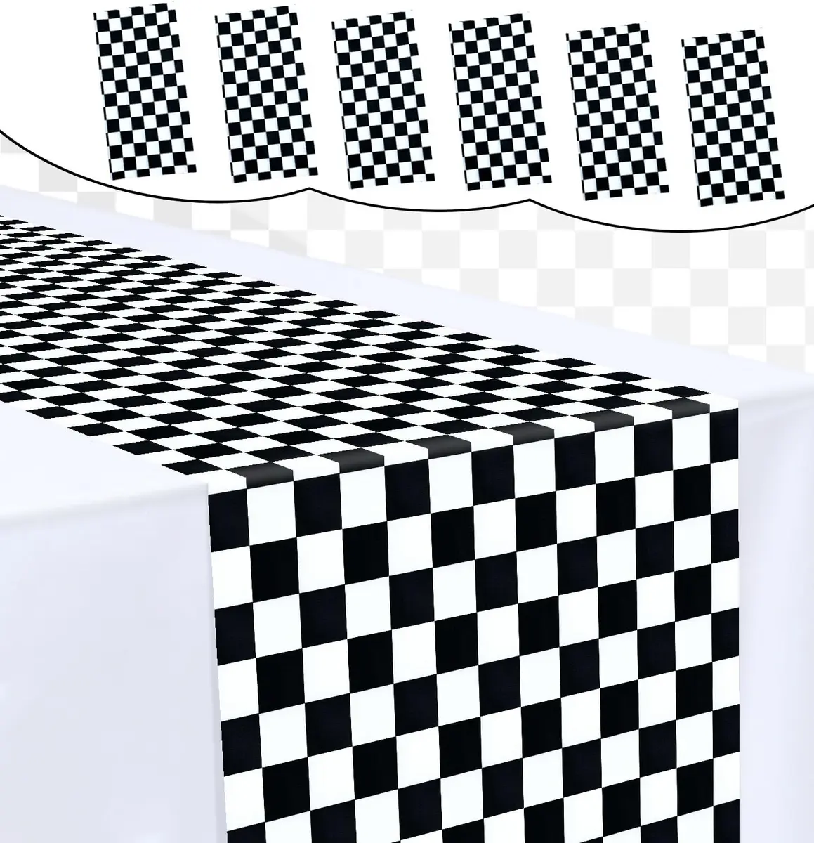 MUNILAIL 6 Pcs Checkered Plastic Table Runners Disposable 14 x 108 inch | Race Car Party Decor - main product image