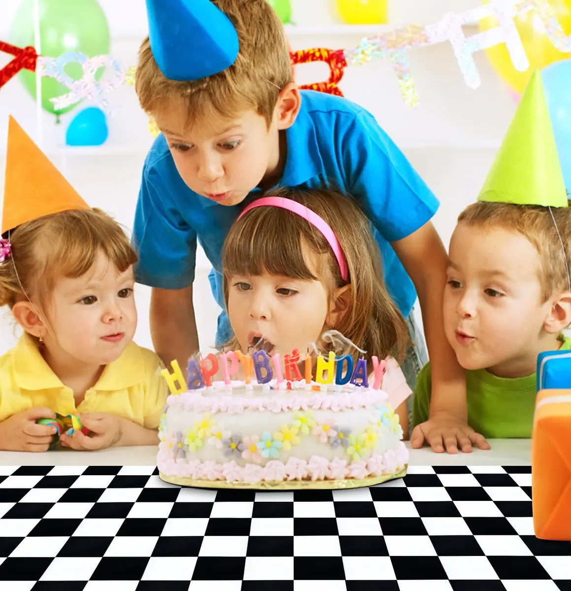 MUNILAIL 6 Pcs Checkered Plastic Table Runners Disposable 14 x 108 inch | Race Car Party Decor - view 5