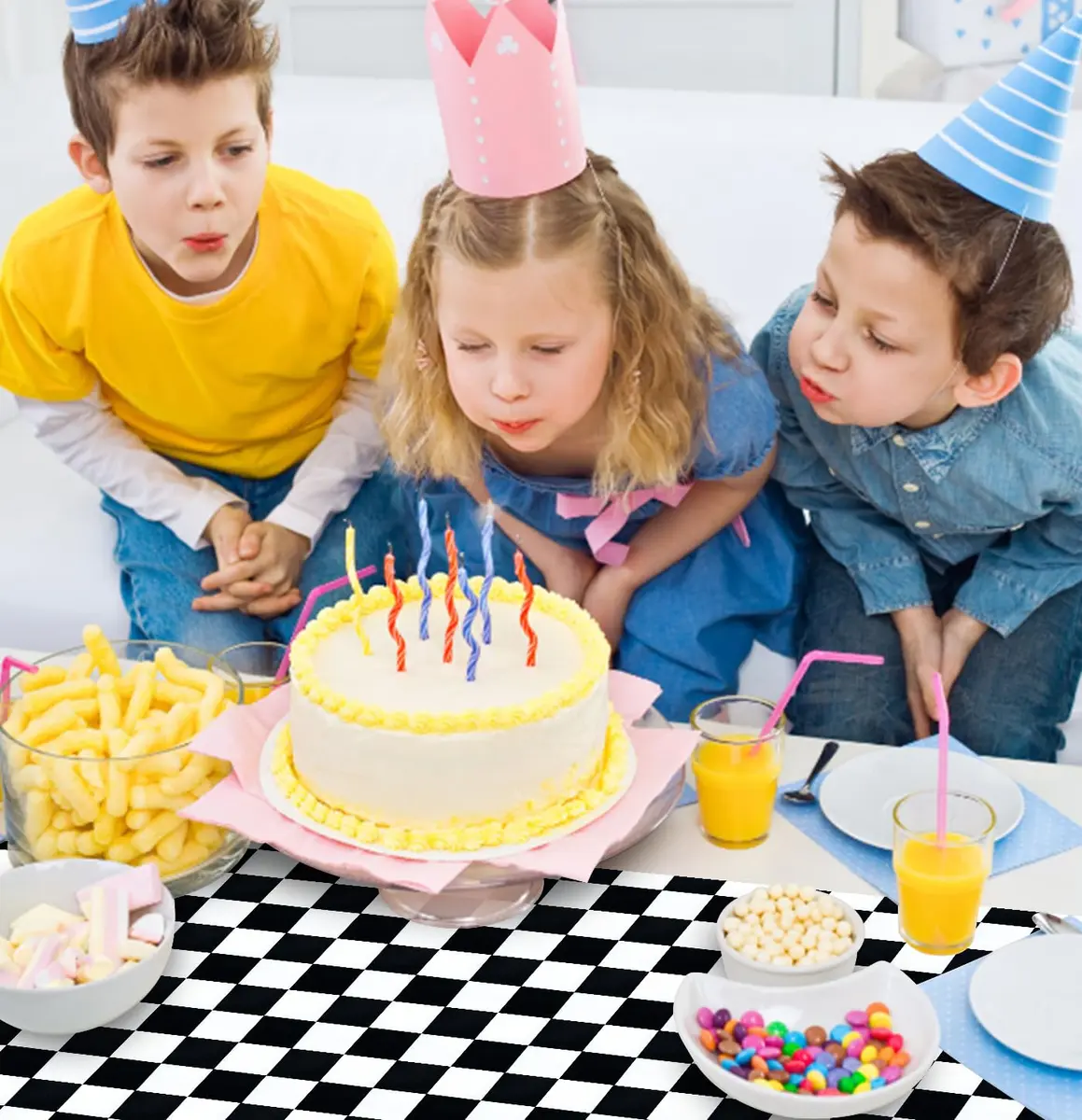 MUNILAIL 6 Pcs Checkered Plastic Table Runners Disposable 14 x 108 inch | Race Car Party Decor - view 3