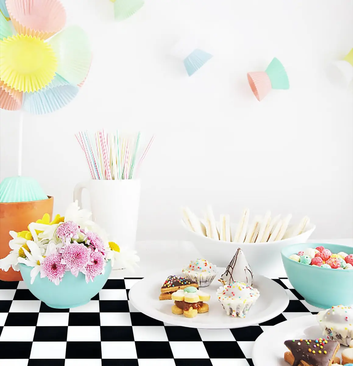 MUNILAIL 6 Pcs Checkered Plastic Table Runners Disposable 14 x 108 inch | Race Car Party Decor - view 4
